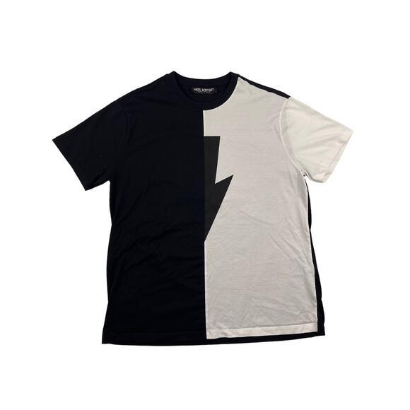 Neil Barrett - Men's Cotton Split Easy Fit Tee in Black & white - Picture 1 of 5